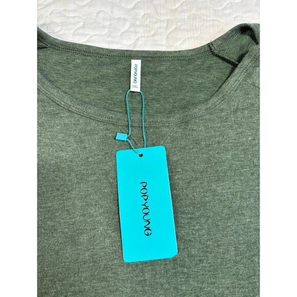 Popyoung Green Scoop neck Long Sleeve T-shirt size 3x - Picture 2 of 4